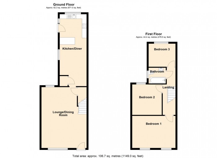 Floorplan for Tynycoed Terrace, Penydarren, Merthyr Tydfil, South Glamorgan