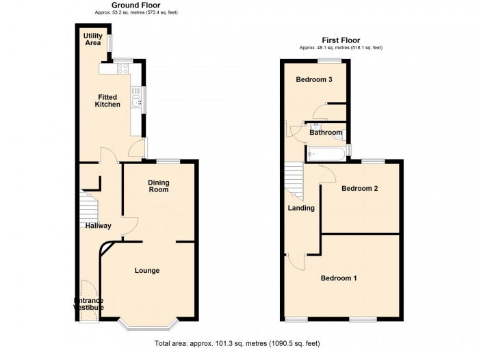 Floorplan for Gwendoline Street, Merthyr Tydfil