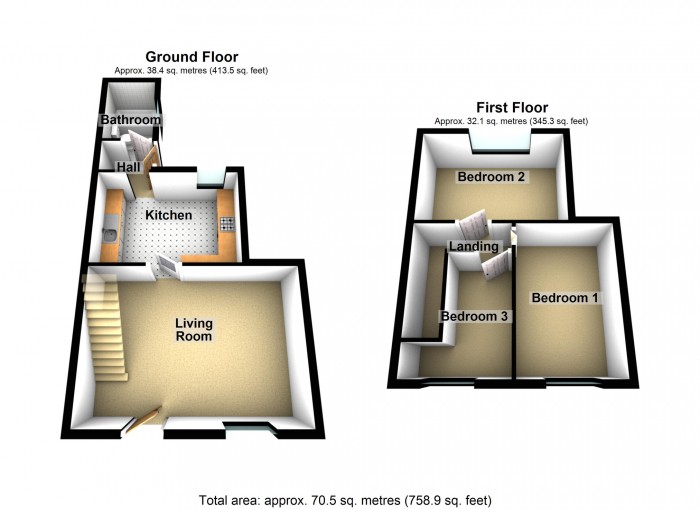 Floorplan for Nightingale Street, Abercanaid, Merthyr Tydfil
