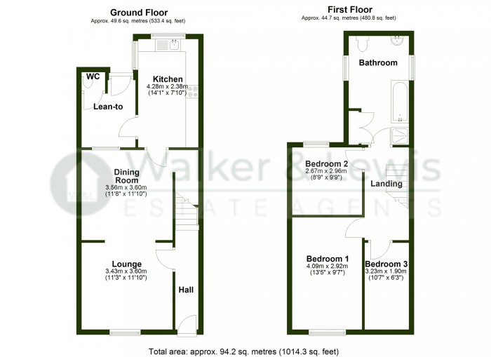Floorplan for Dyffryn Terrace, Church Village, Pontypridd