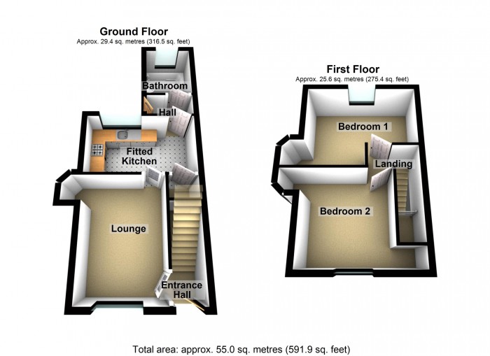 Floorplan for Upper Row, Dowlais, Merthyr Tydfil