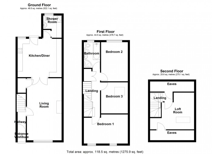 Floorplan for Cottrell street, Aberfan, CF48 4QU